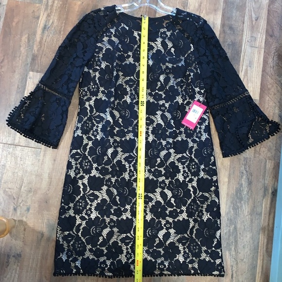 NWT Vince Camuto Black Lace Dress with Nude Underlay. 3/4 sleeve. Fully lined. - Picture 12 of 13